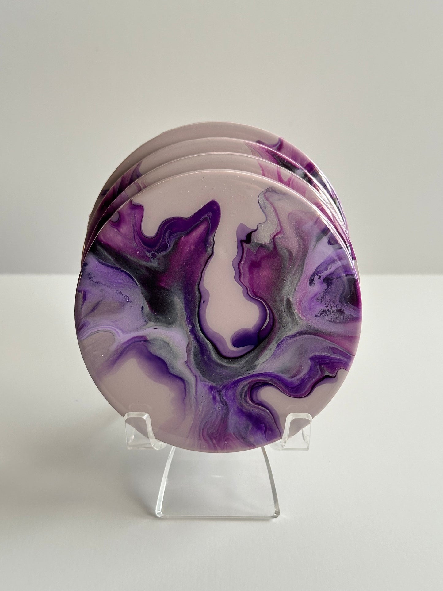 Purple/Silver Coasters 4pc