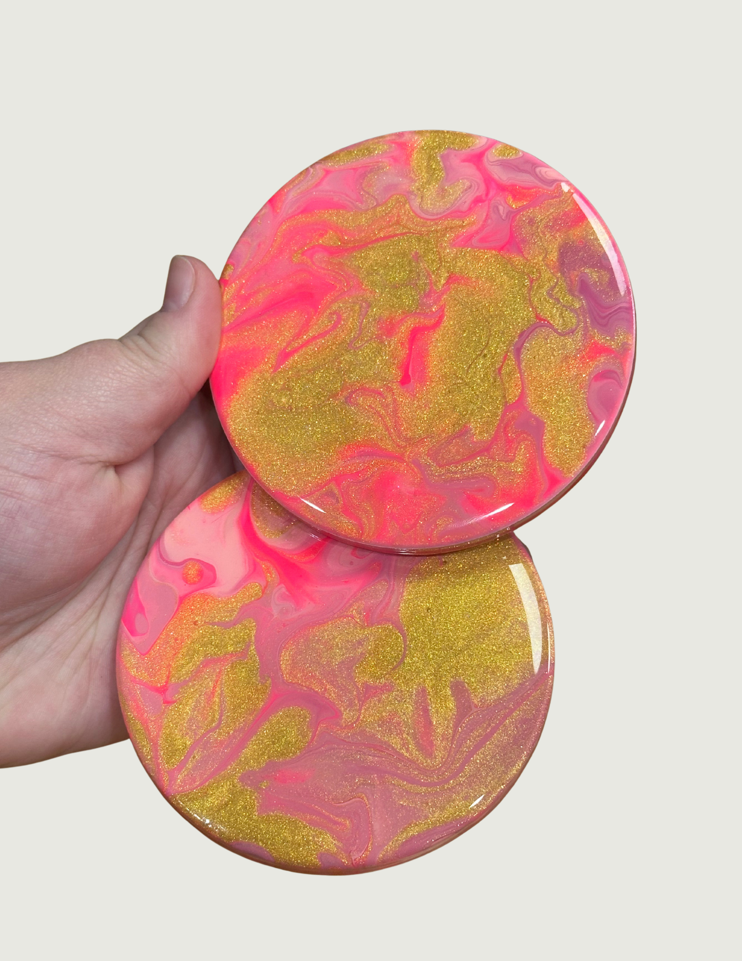 2pc Coaster Set - Pink/Gold