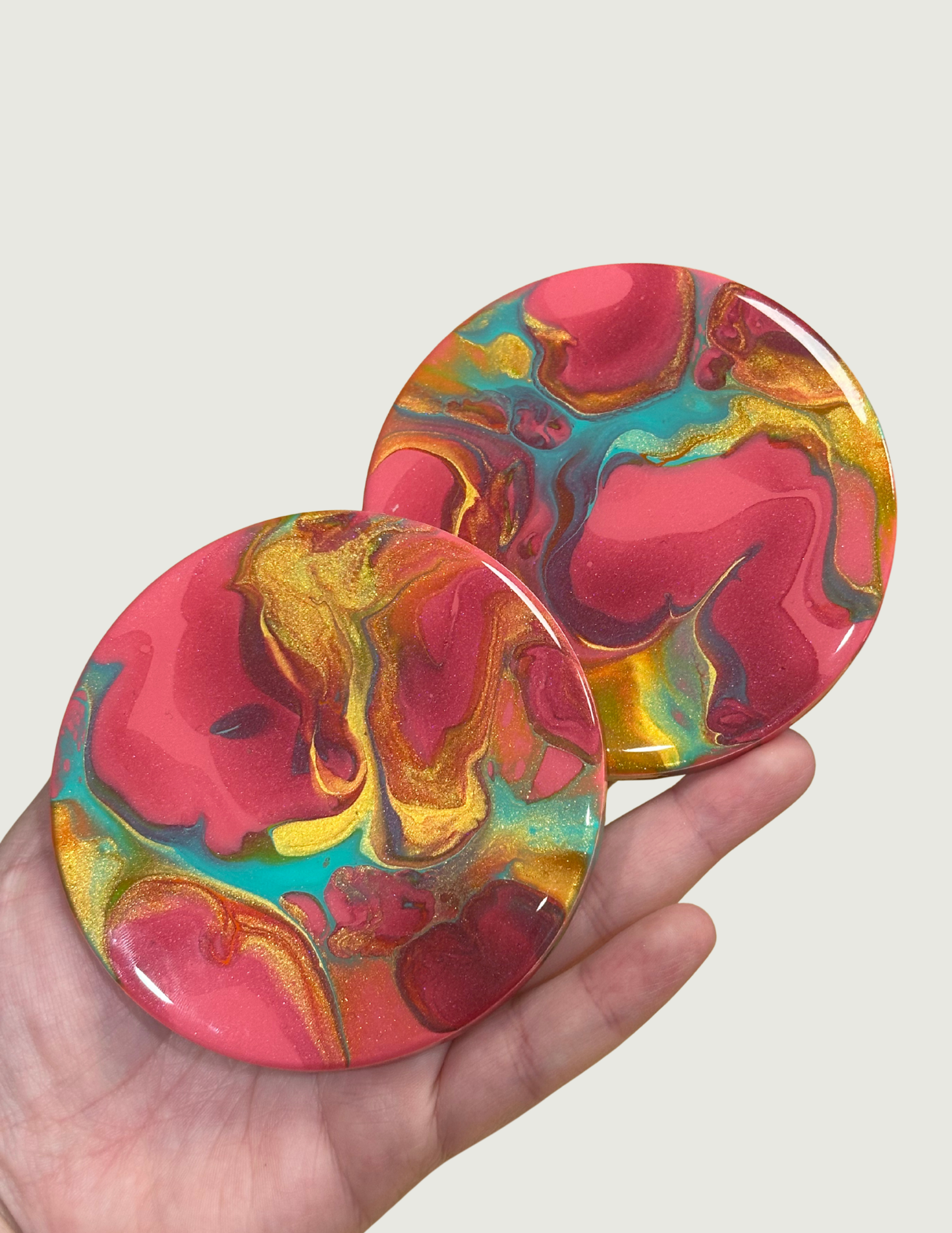 2pc Coaster Set - Pink/Blue/Gold