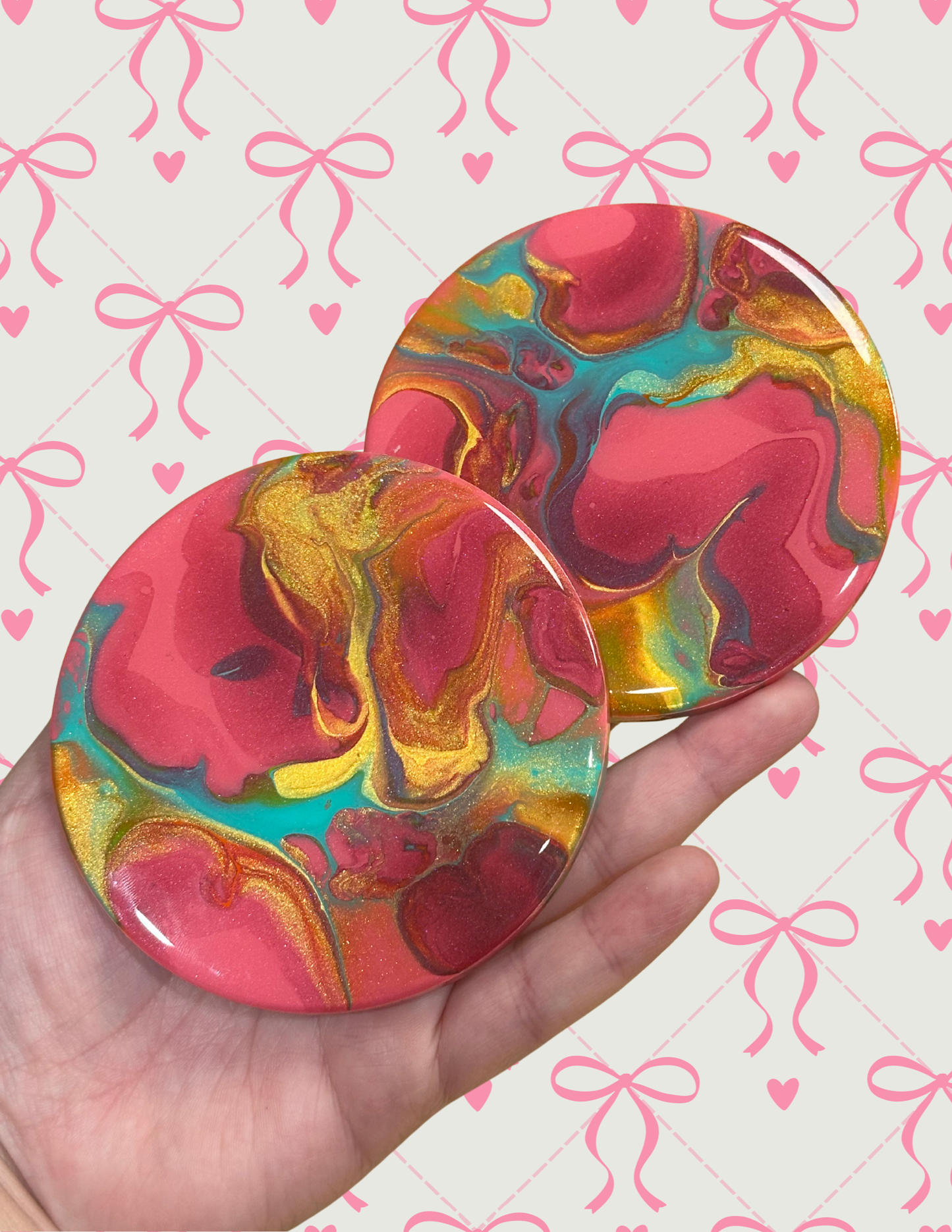 2pc Coaster Set - Pink/Blue/Gold