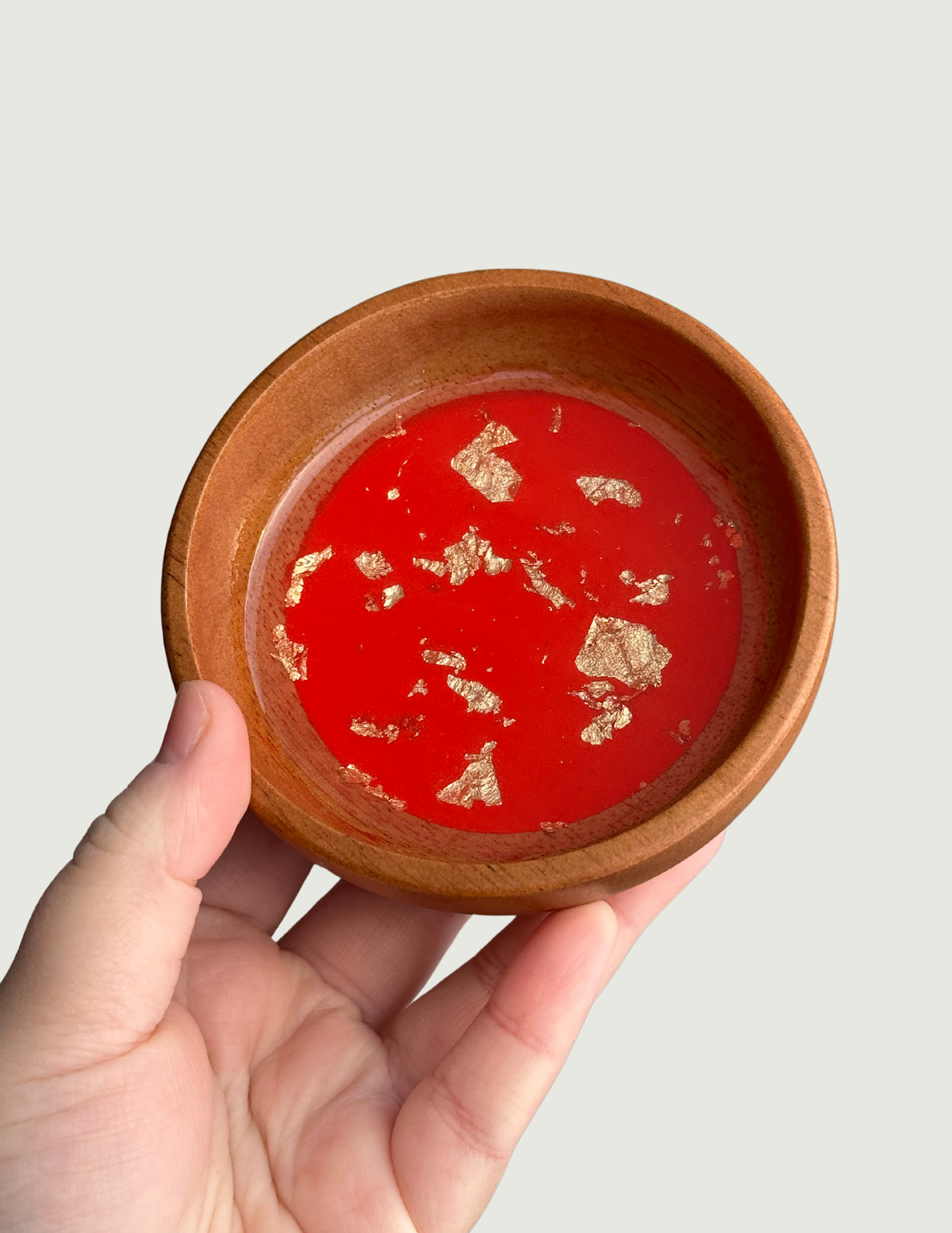 Wood Jewelry Bowl - Red w/ GF