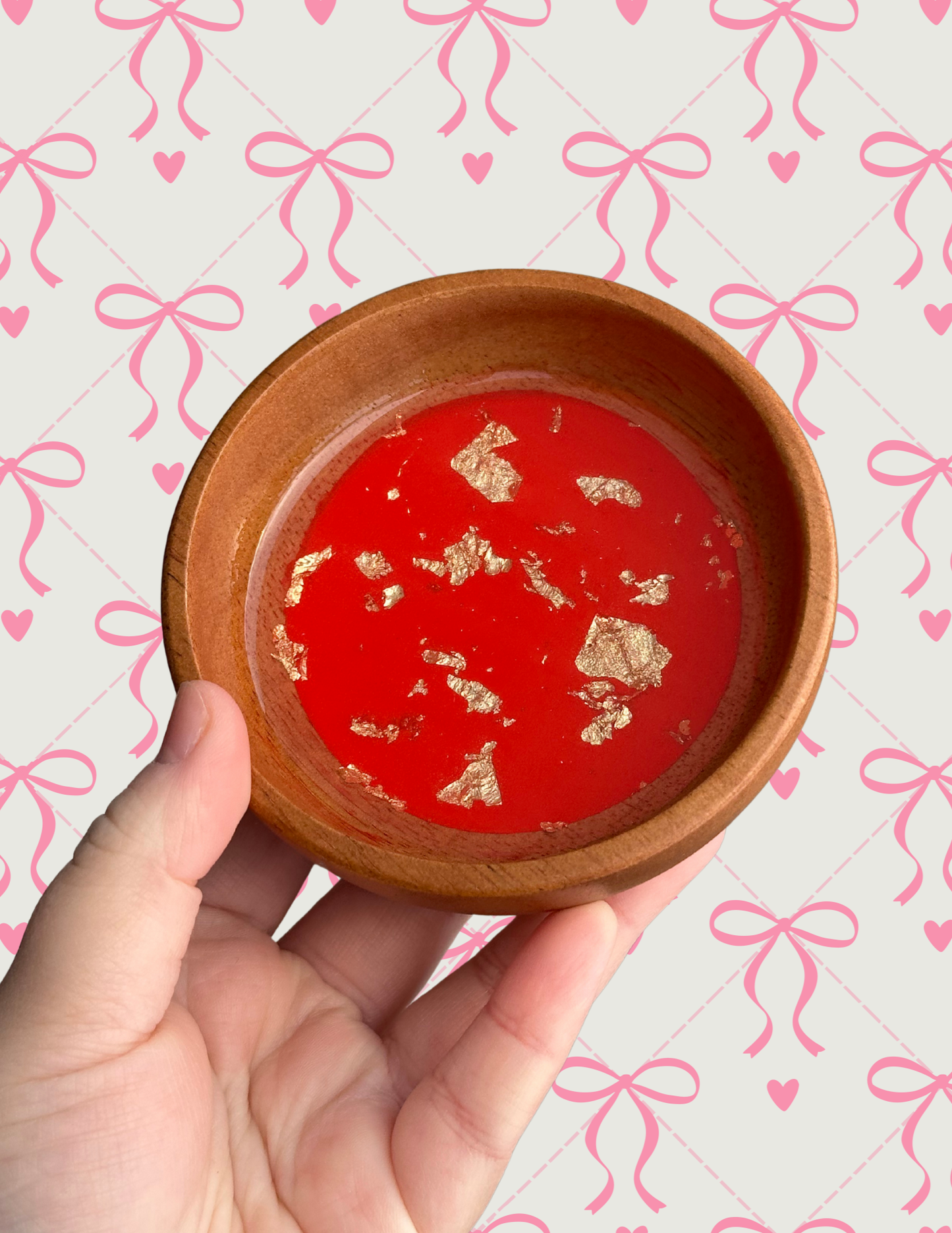 Wood Jewelry Bowl - Red w/ GF