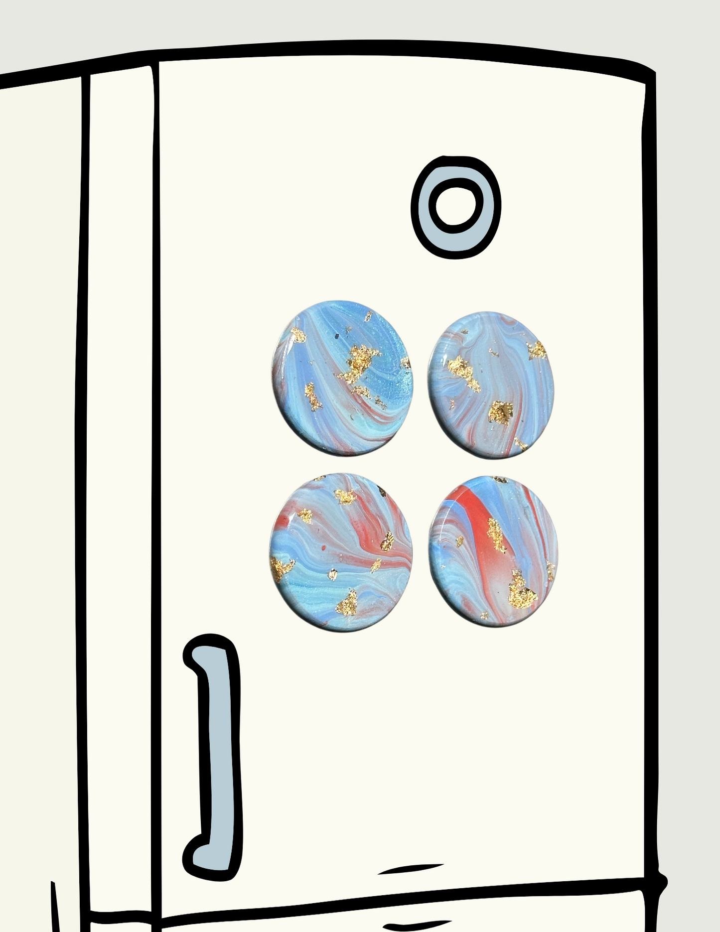 4pc Magnet Set - Blue/Coral+GoldFlakes