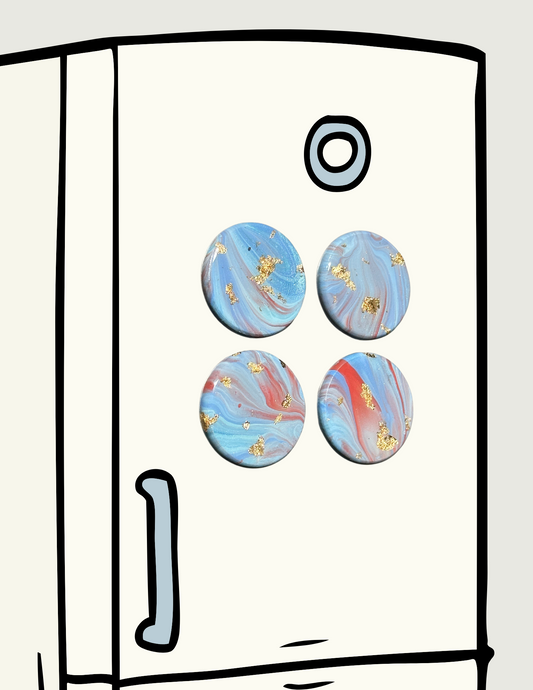 4pc Magnet Set - Blue/Coral+GoldFlakes