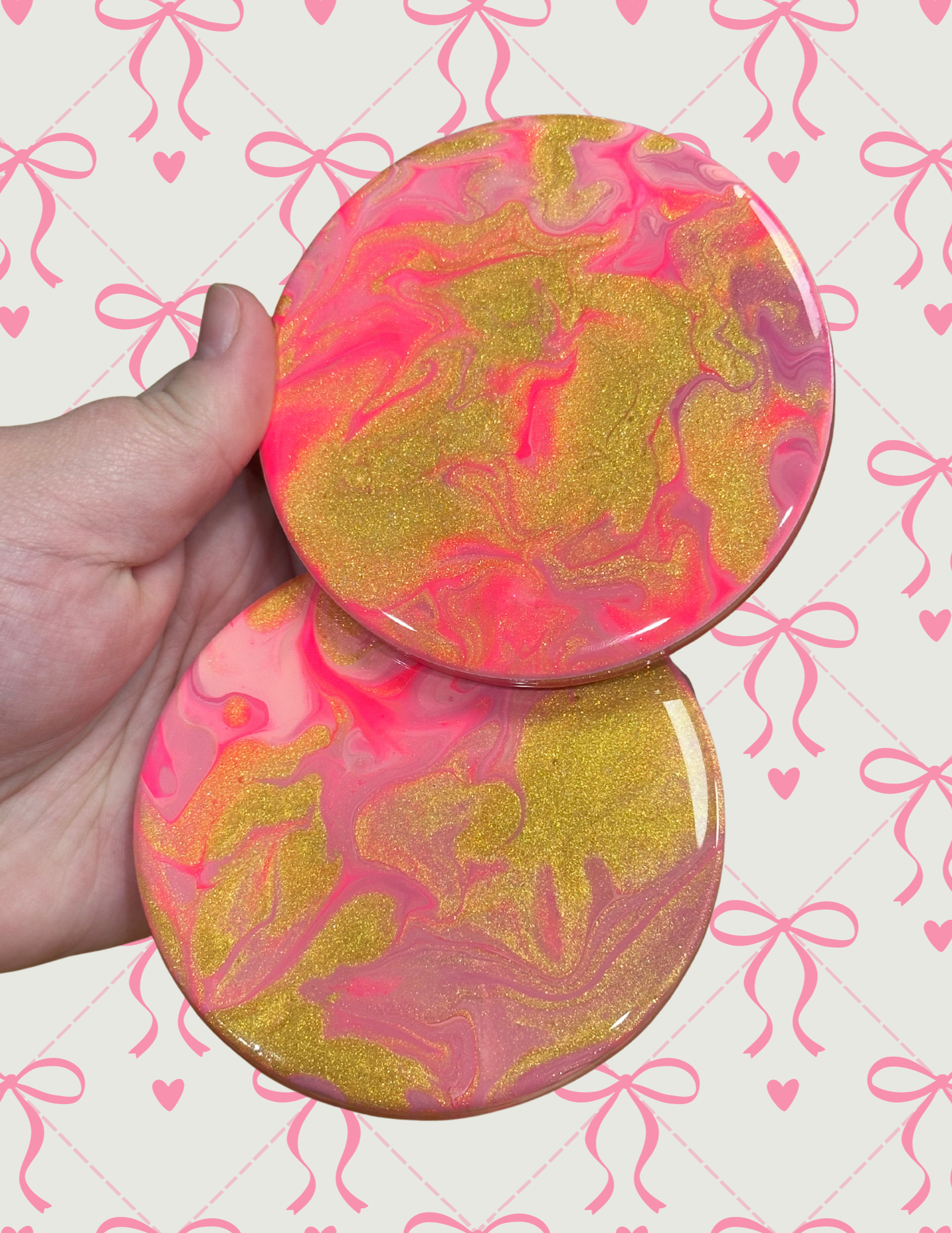 2pc Coaster Set - Pink/Gold