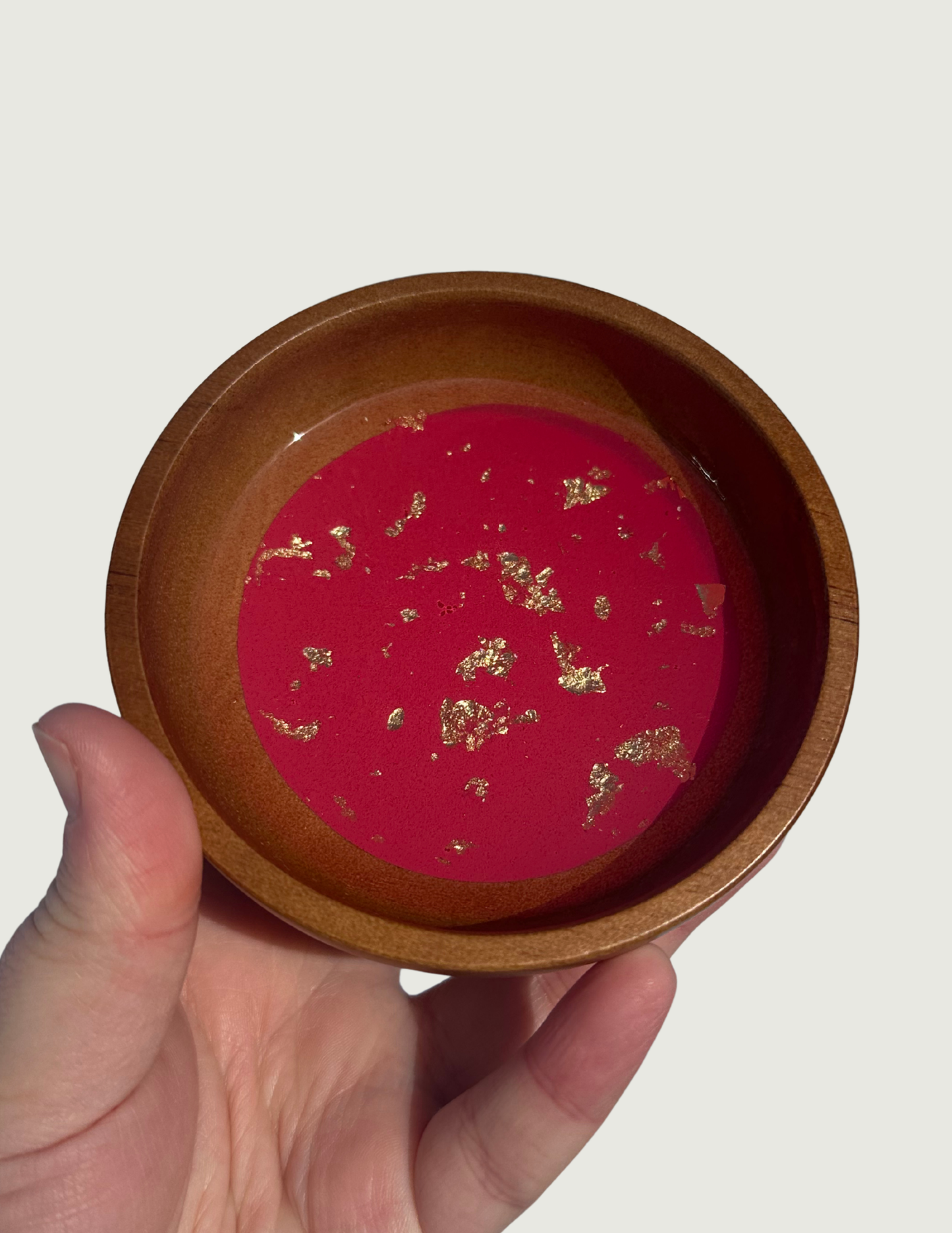 Wood Jewelry Bowl - Pink w/ GF
