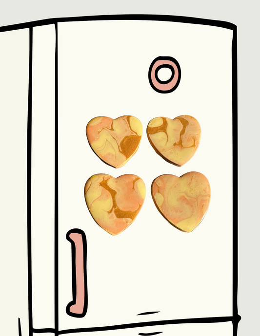 4pc Magnet Set - Orange/Pink/Gold Hearts